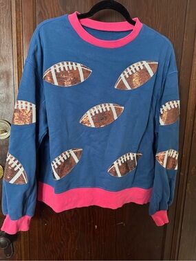 Peacock Blue contrast Football Print Sweatshirt with Pink Trim